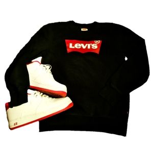 Levi Boys L black crew neck sweater with ribbed cuffs and logo